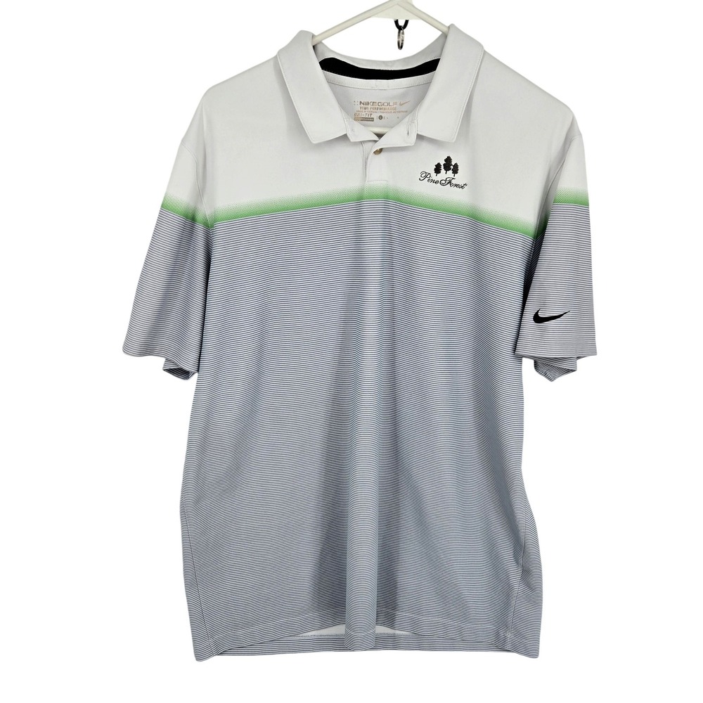 Nike‎ Golf Polo Shirt Mens Large White Gray Dri-Fit Pinehurst Tour Performance